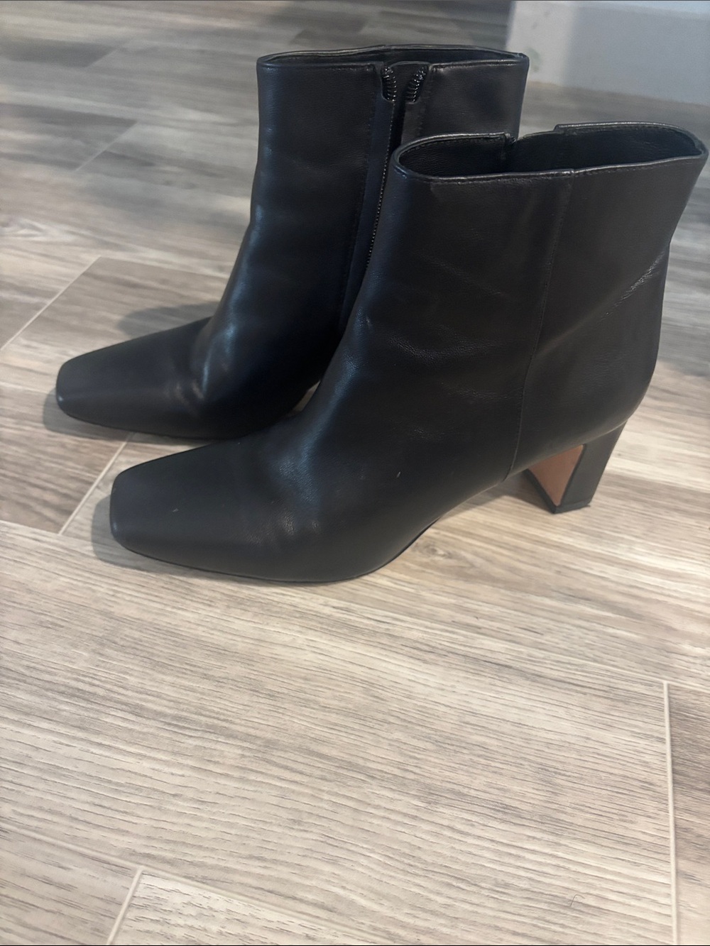 J. McLaughlin Black Leather Square-Toe Ankle Booties